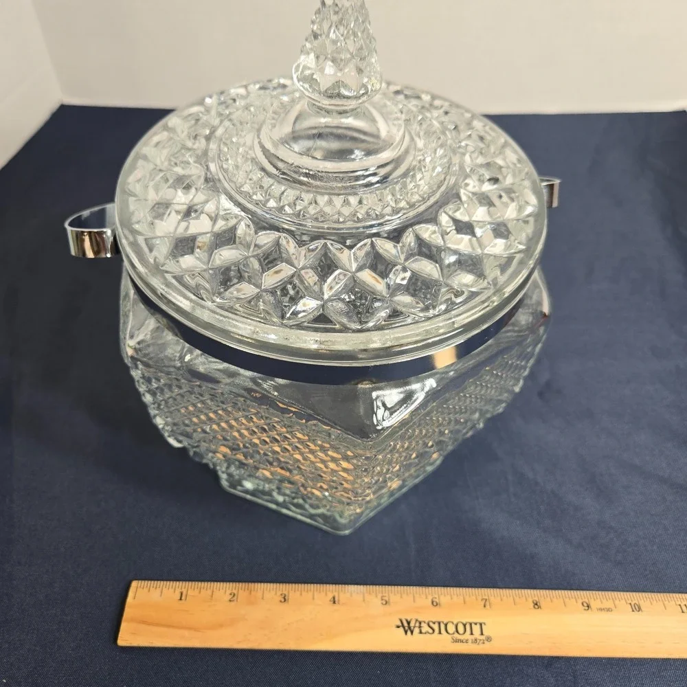 Vintage Anchor Hocking Wexford Pressed Glass Covered Ice Bucket w/Handle